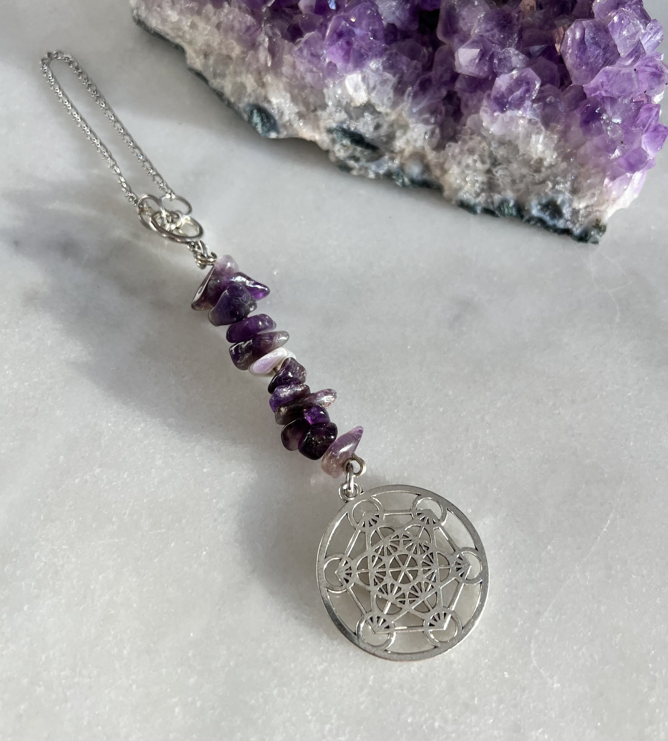 Colgante auto amatista cubo de metatron